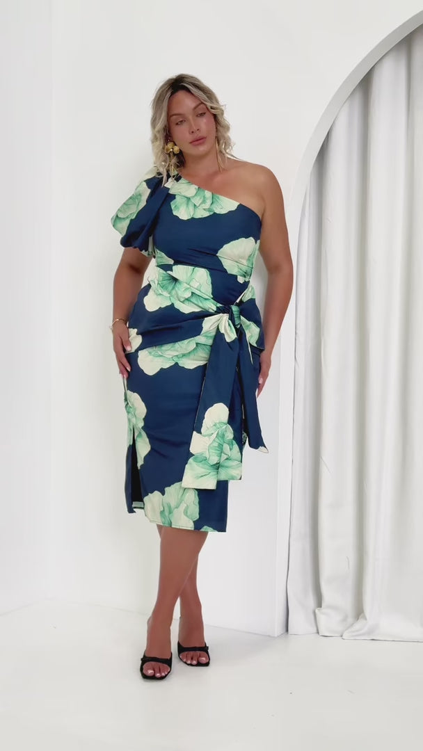 Damita Midi Dress - Navy Green Floral