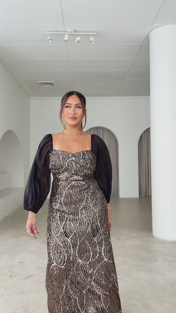 Leana Maxi Dress - Black Bronze Sequin