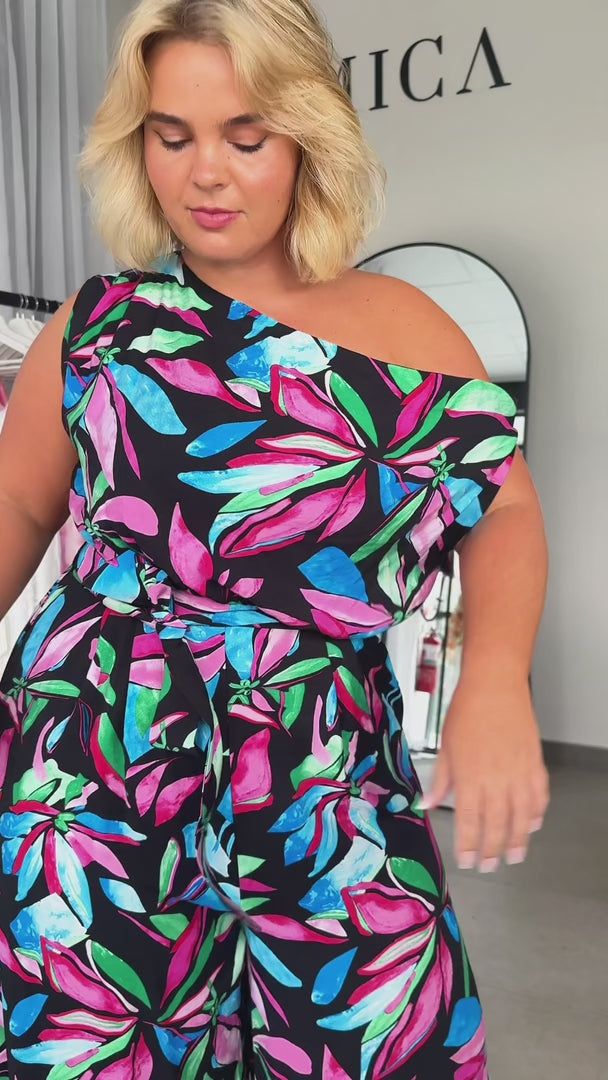 Kendrix Wide Leg Jumpsuit - Black Multi Print