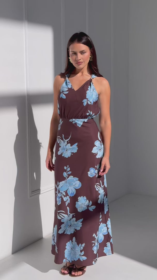 Nicco Maxi Dress - Chocolate Blue Floral