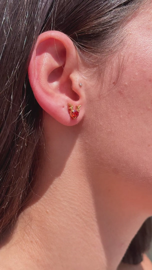 Comet Stud Earrings - Gold Red Reindeer