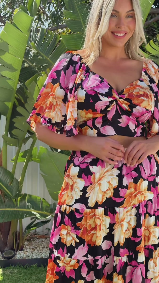 Corlette Maxi Skirt - Black Floral