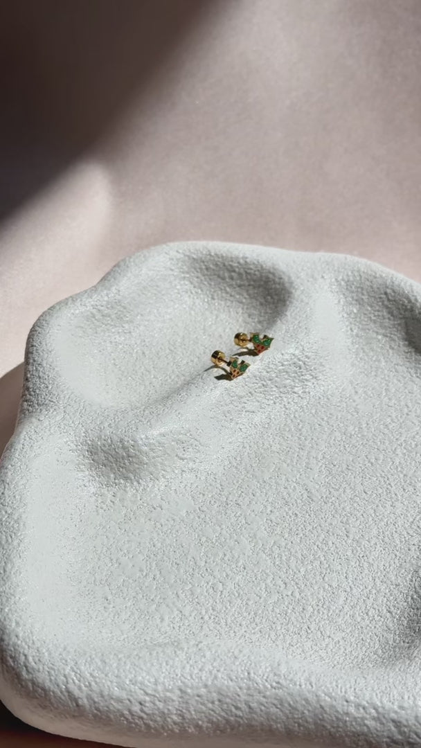 Holly Jolly Dainty Stud Earrings - Gold Holly