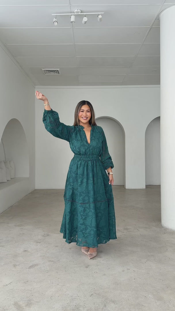 Harriet Maxi Dress - Teal Green Floral Texture