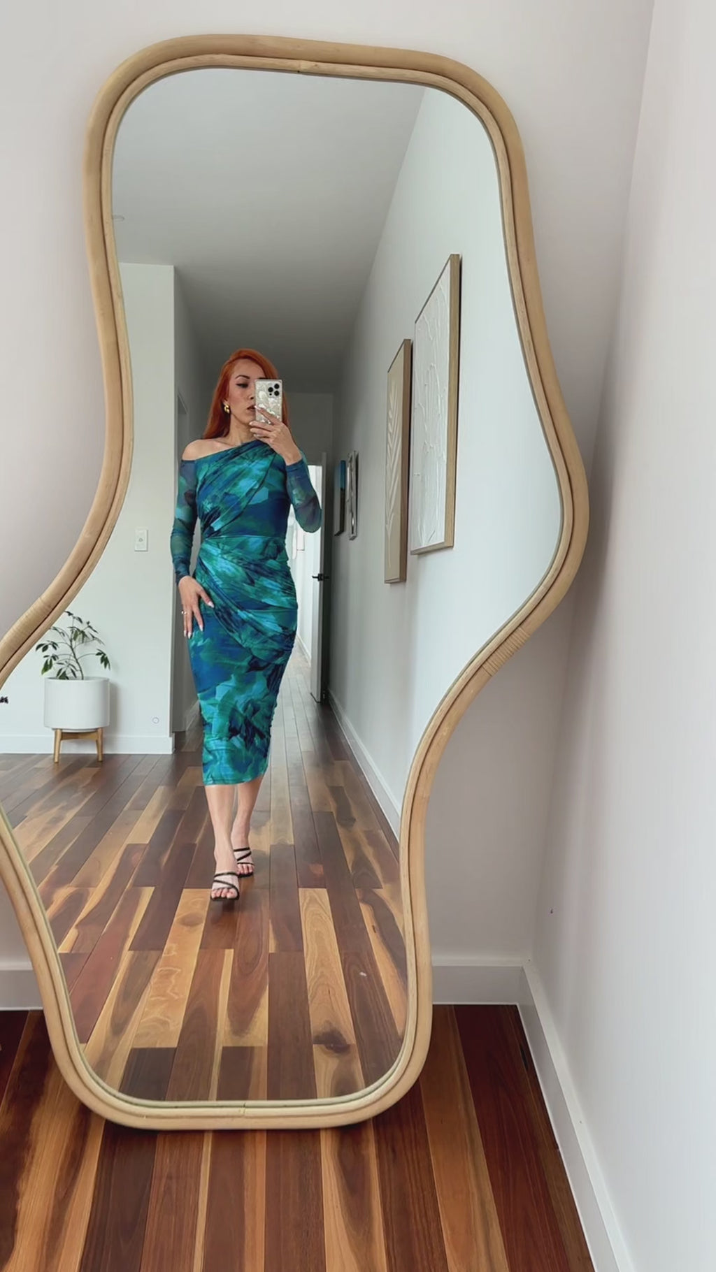 Benita Mesh Midi Dress - Green Blue Print