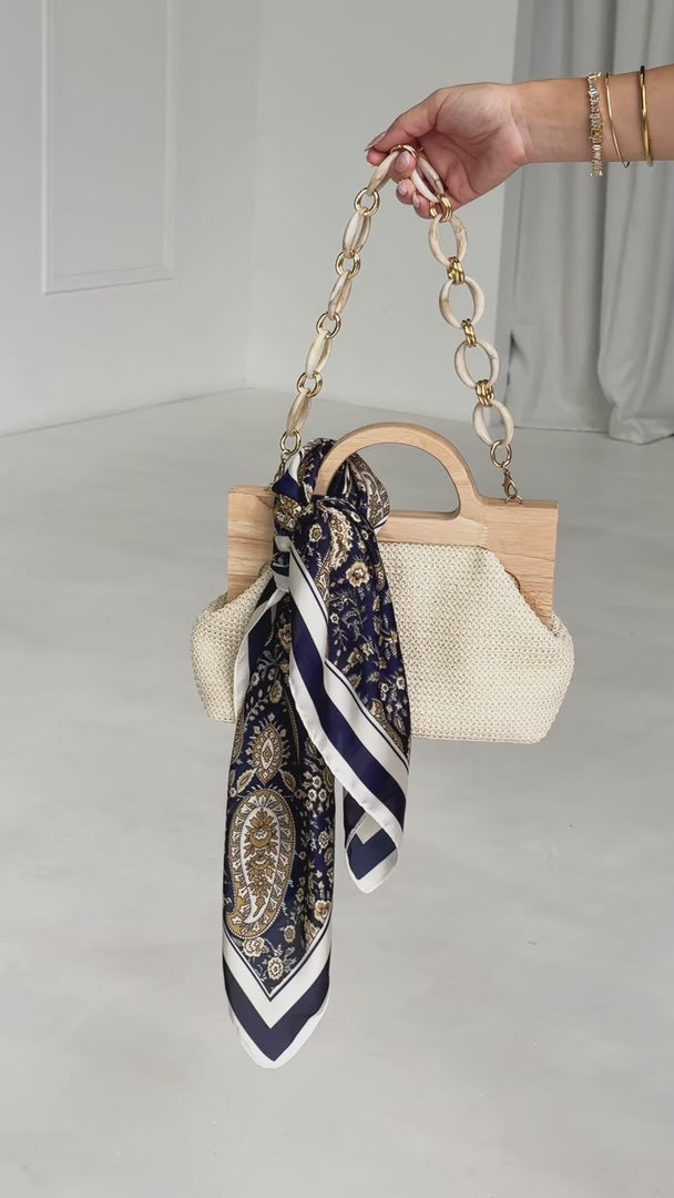 Vito Square Bandana - Navy Gold Paisley Print