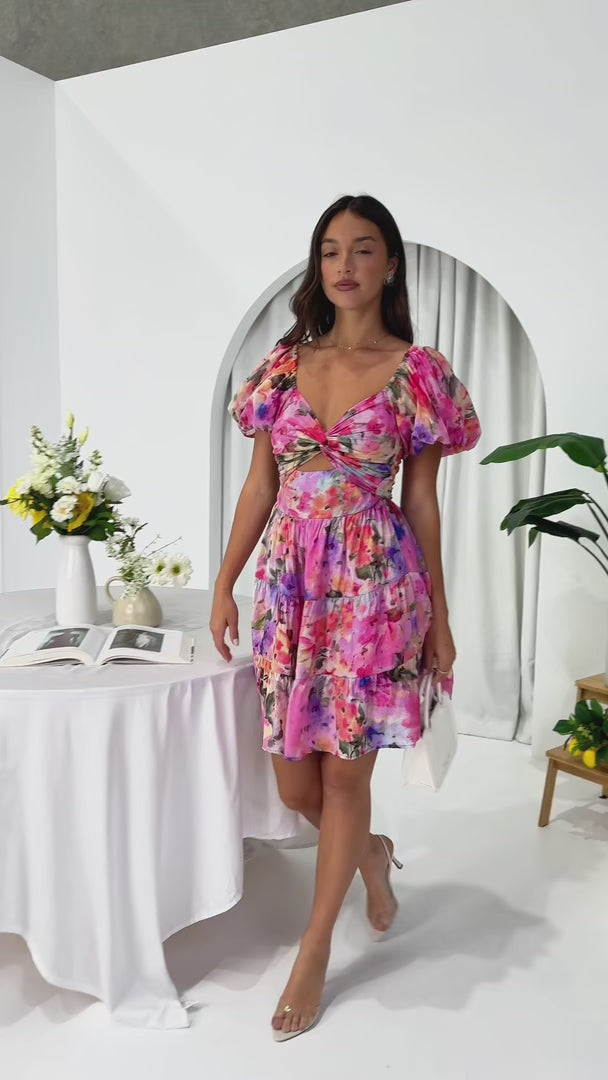 BRETTA SWEETHEART TWIST CUT OUT PUFF SLEEVE MINI DRESS