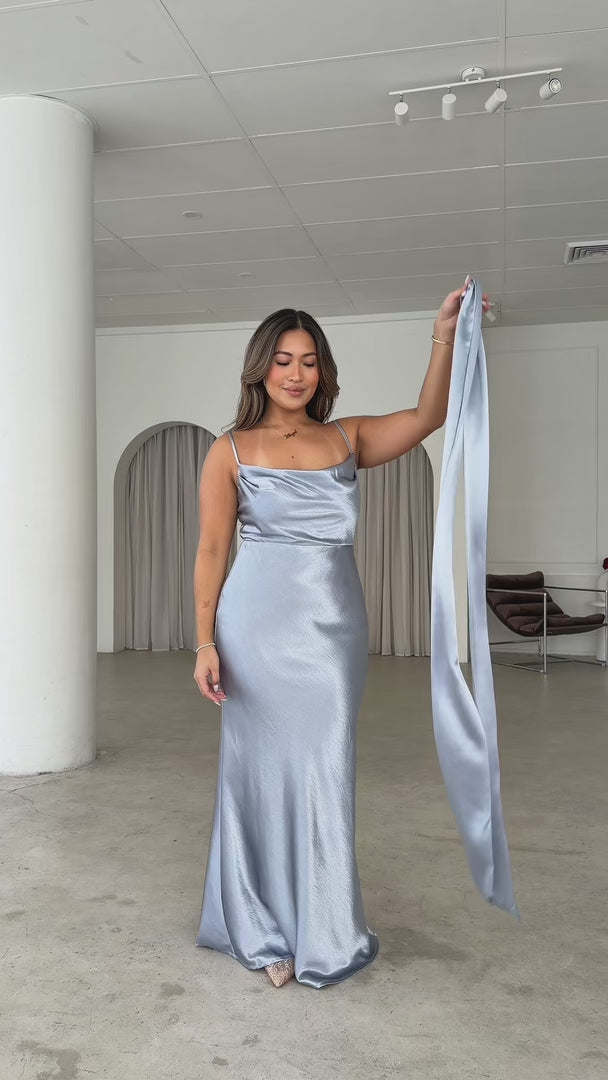 Emmaline Scarf Maxi Dress - Silver Blue
