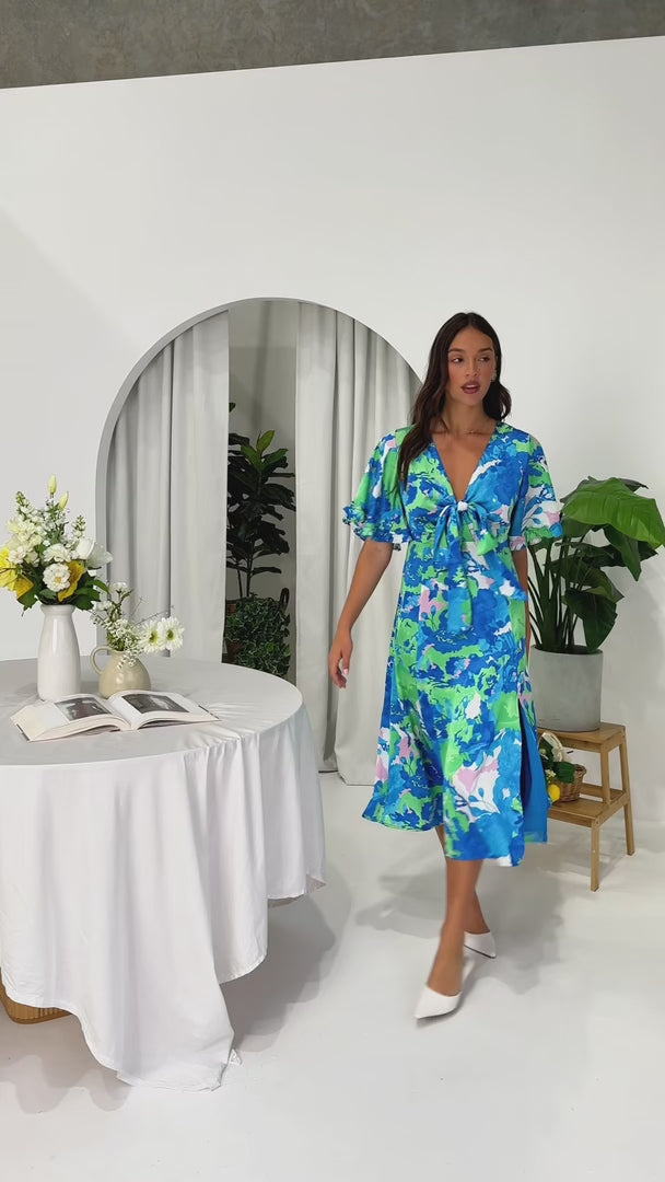 Conessa Midi Dress - Blue Green Print