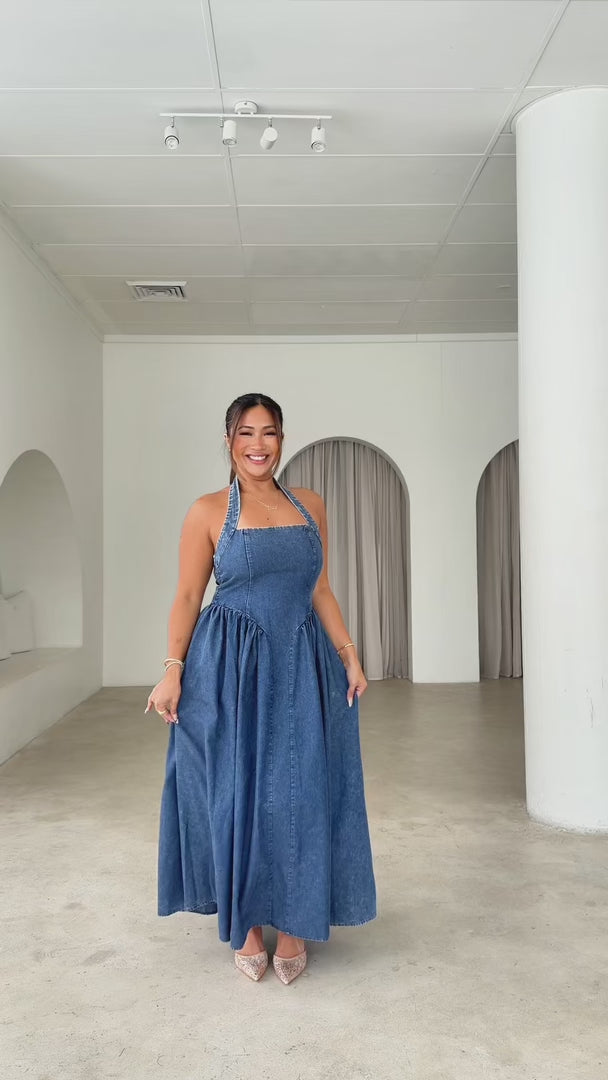 Lyra Maxi Dress - Blue Denim Wash