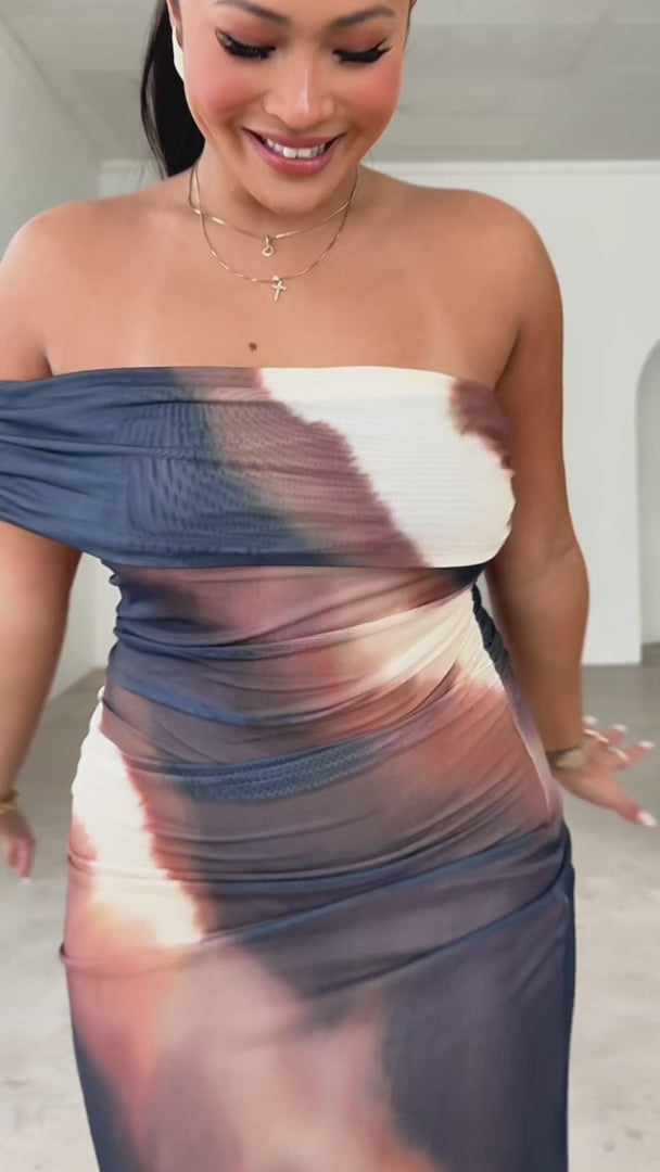 Salem Mesh Maxi Dress - Brown Multi Print