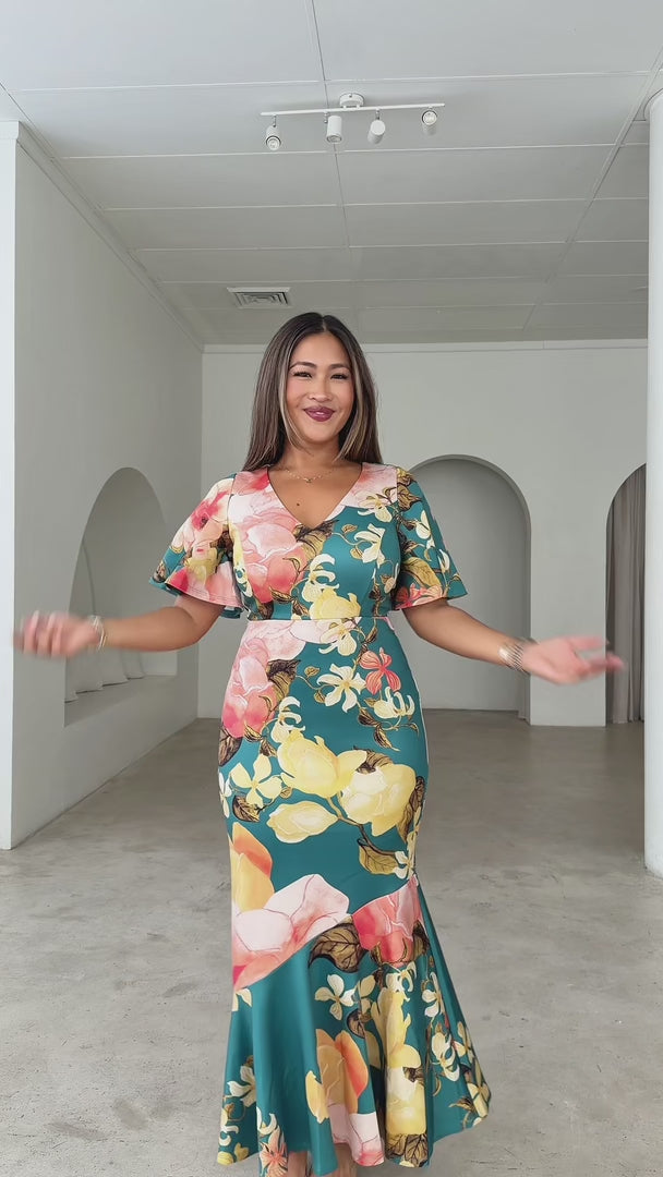 Safiya Maxi Dress - Teal Green Floral