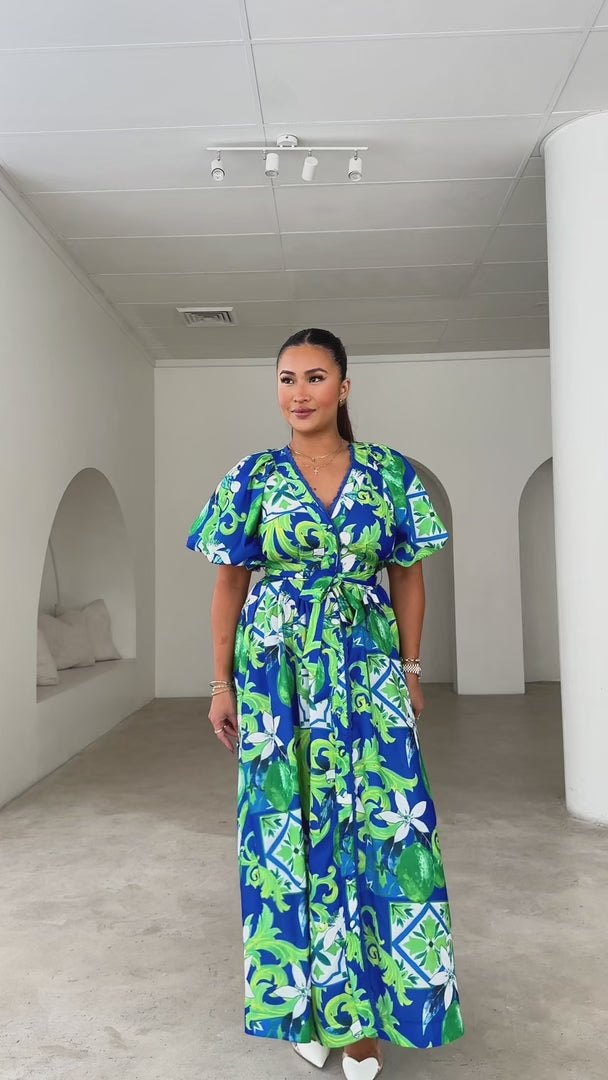 Emory Maxi Dress - Blue Green Print