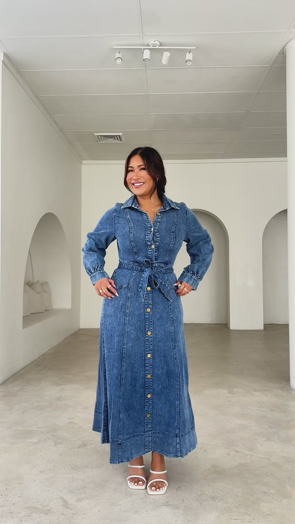 Harietta Denim Maxi Dress - Dark Blue