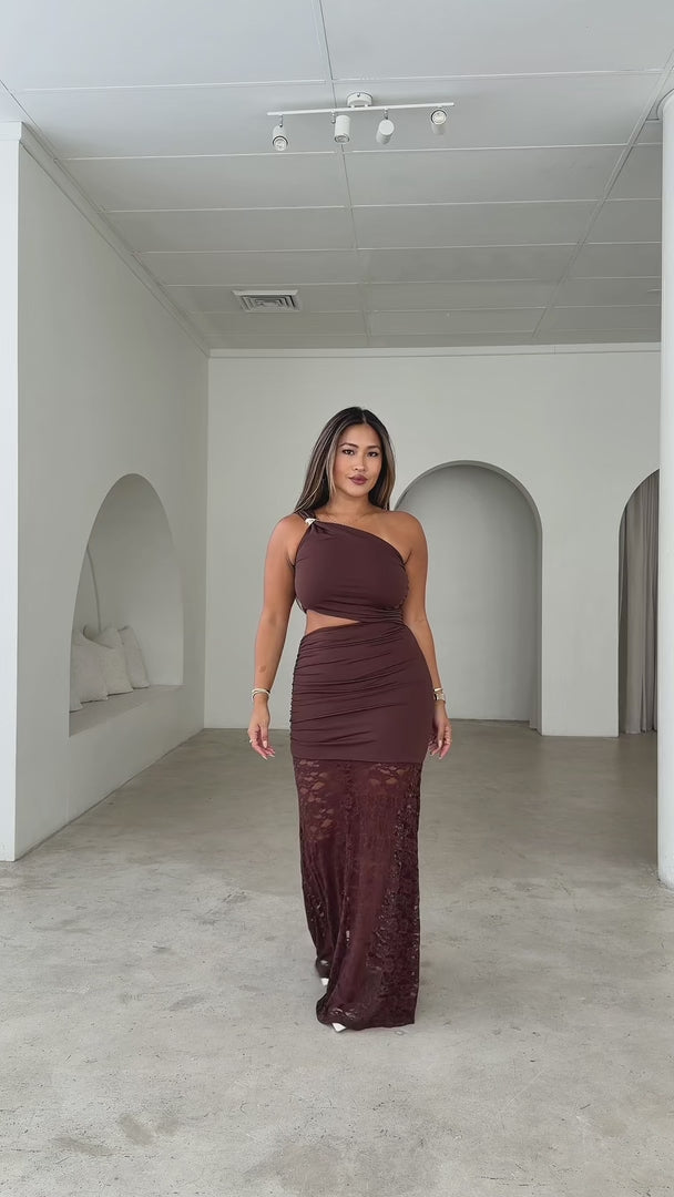 Raelle Lace Maxi Dress - Chocolate Brown