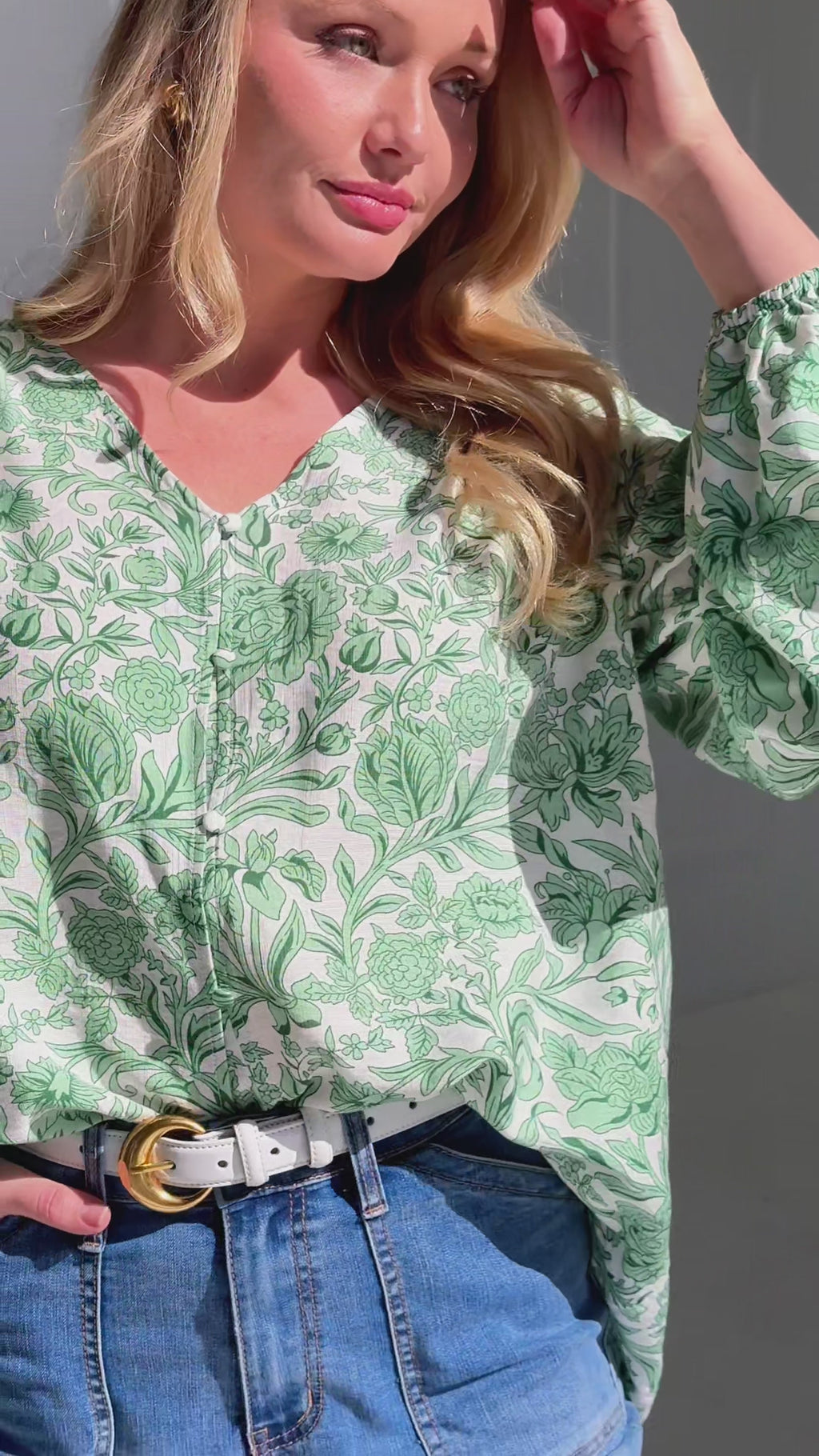 Blake Shirt Blouse - White Green Print
