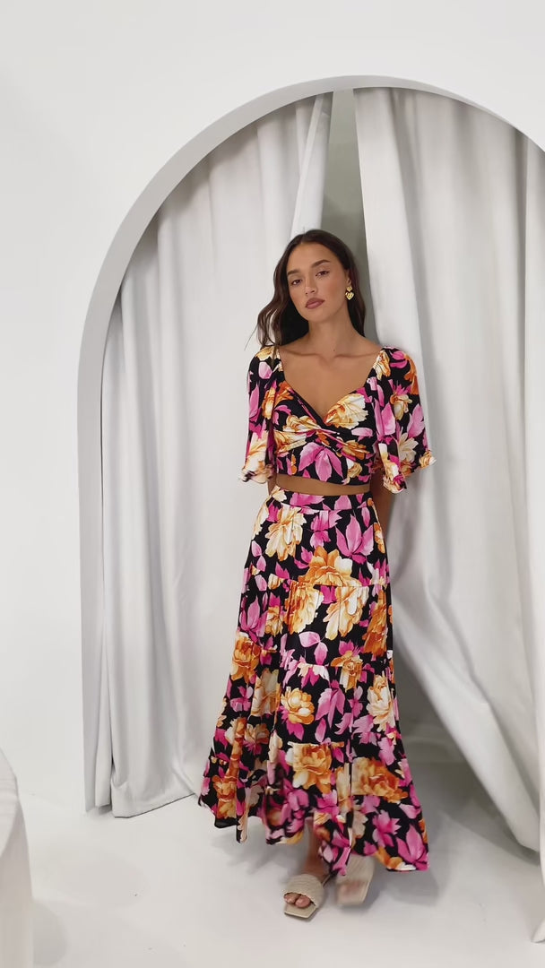 Corlette Maxi Skirt - Black Floral