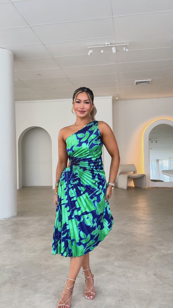 Rochelle Dress - Green Blue Abstract Print