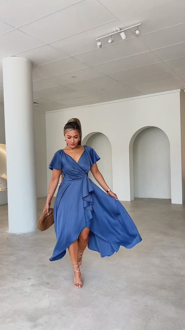 Rossetti Short Sleeve Wrap Maxi Dress - Steel Blue