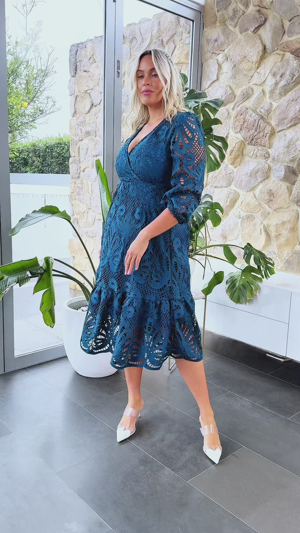 blue lace midi dress Coast Women's Short Sleeve in Aqua | Size: 6 Style it with heeled sandals and a clutch for a polished Ramy Brook Tessa Lace Strapless