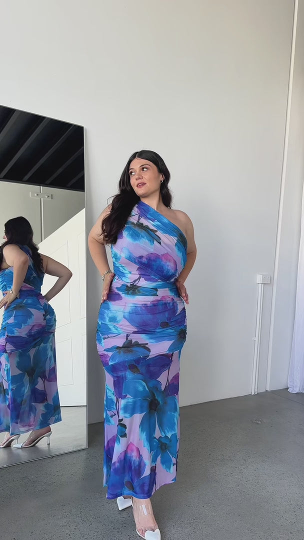 Paloma Mesh Maxi Dress - Purple Blue Floral