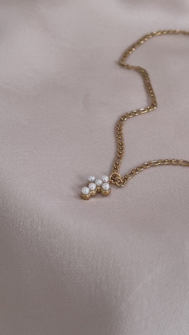 Criss Necklace - Gold Cross Pearl