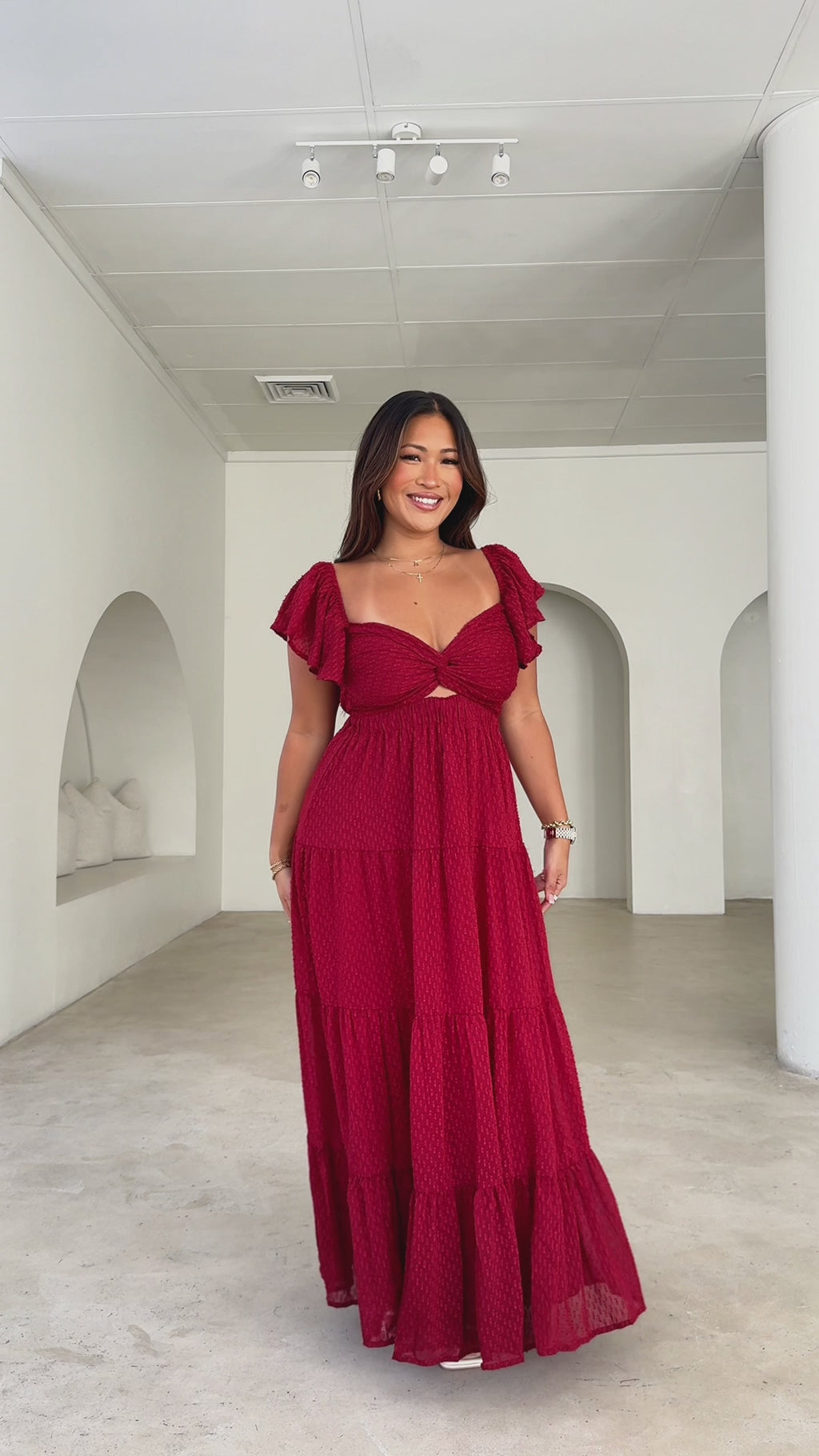 Odessey Tie Up Back Maxi Dress - Wine Texture