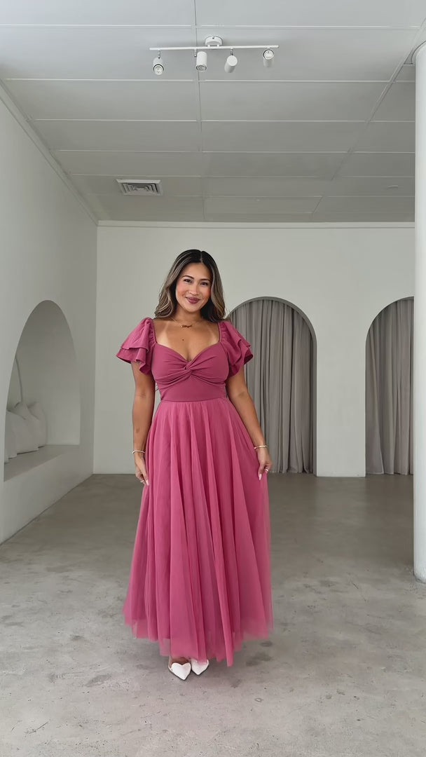Adella Tulle Maxi Dress - Deep Rose