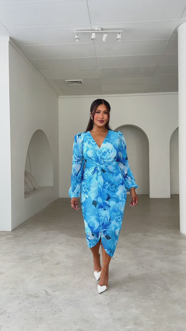 Montell Midi Dress - Blue Floral Mesh