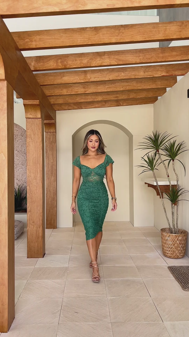 Mirae Lace Midi Dress - Emerald