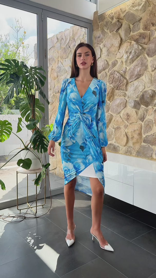 Montell Midi Dress - Blue Floral Mesh