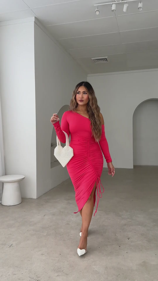 Sarah Midi Dress - Coral Red