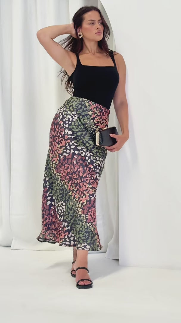Tracey Maxi Skirt - Black Multi Print