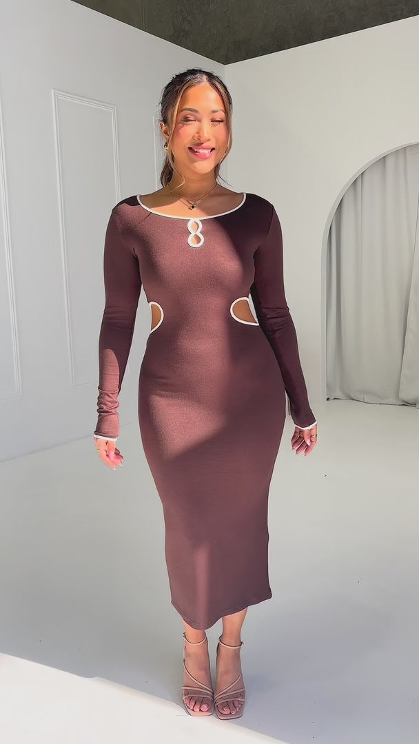 Kimia Midi Dress - Brown White
