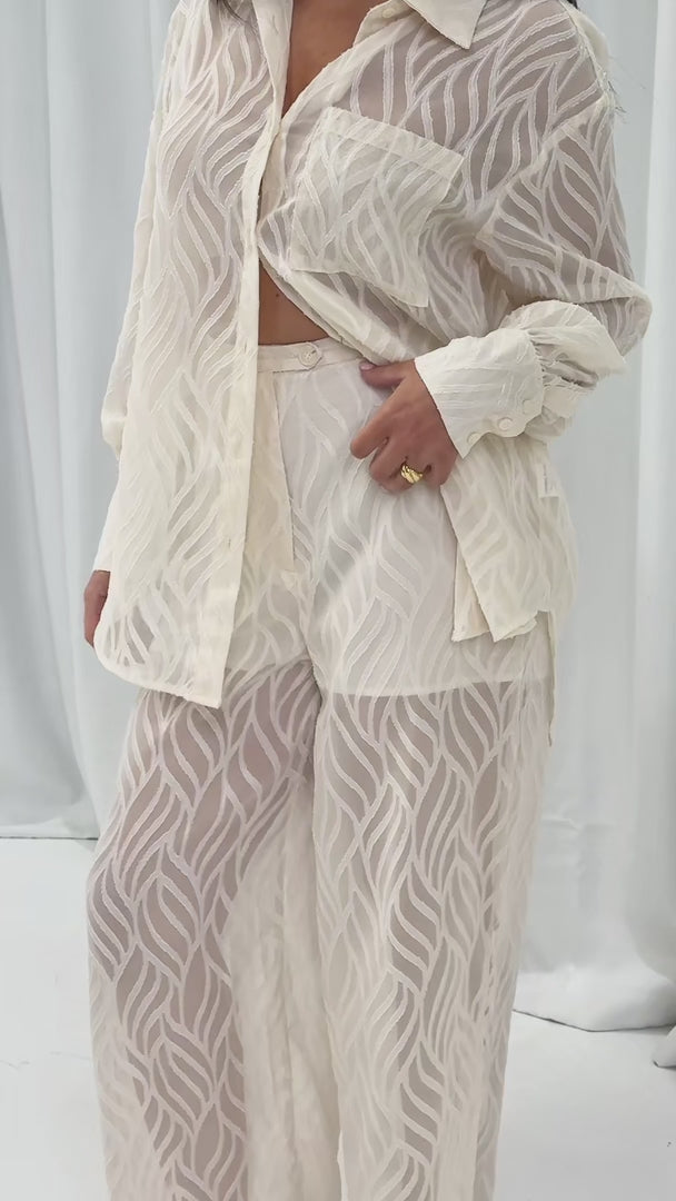 Piper Wide Leg Pants - Cream Texture