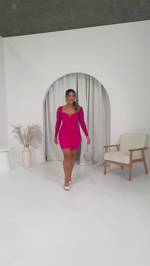 Madison Mesh Mini Dress - Hot Pink