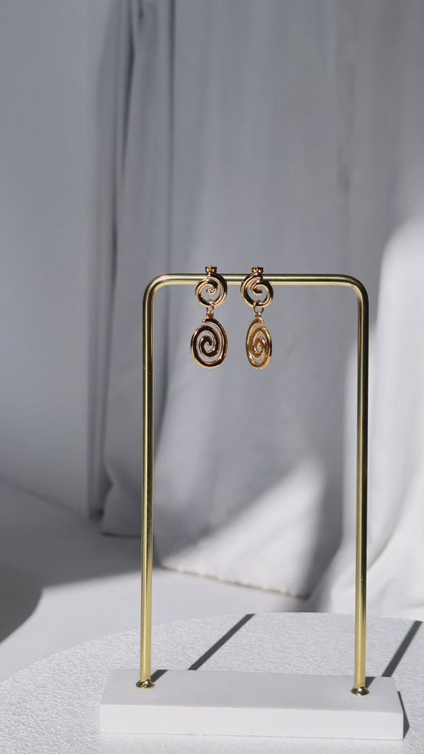 Sivanna Drop Stud Earrings - Gold Double Swirl