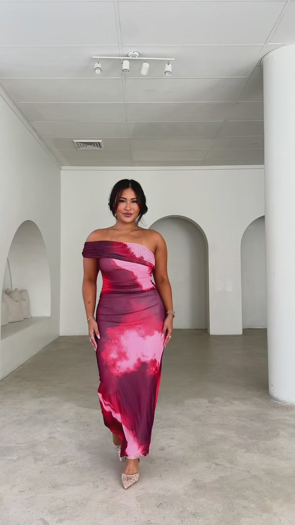 Salem Mesh Maxi Dress - Wine Multi Print