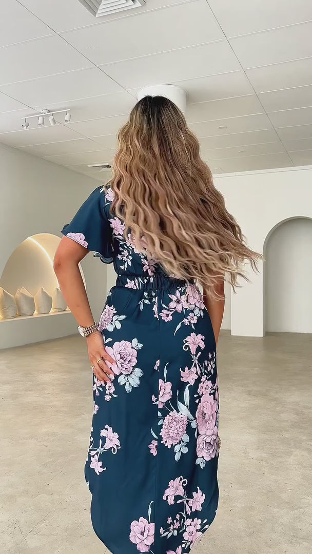 Brandy Midi Dress - Teal Emerald Floral