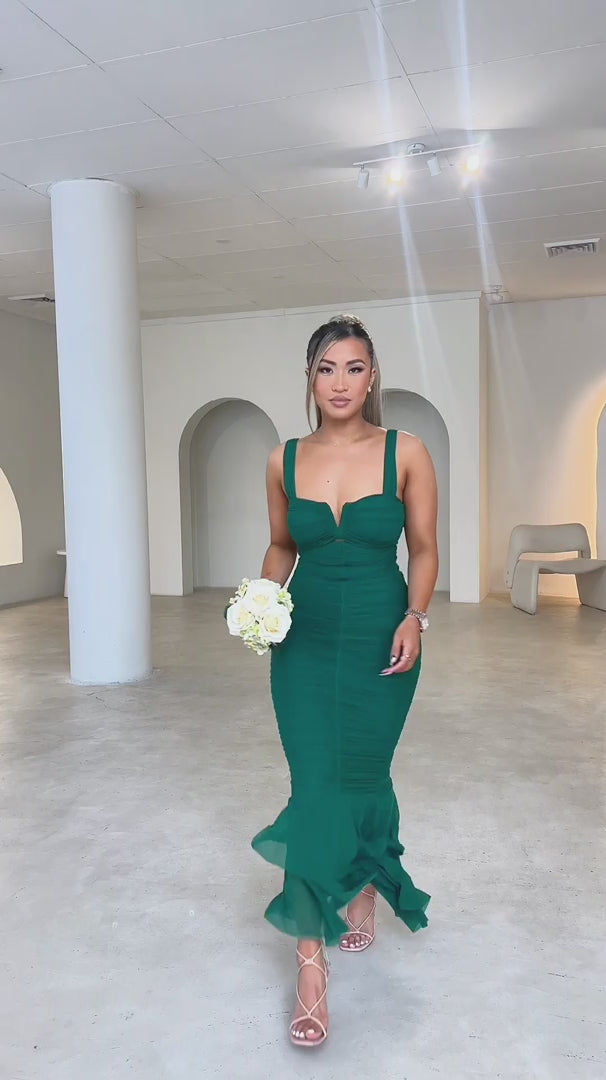 Highland Mesh Maxi Dress - Forest Green