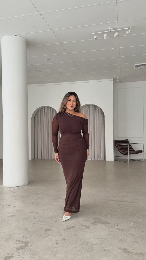 Suzette Mesh Maxi Dress - Chocolate Brown