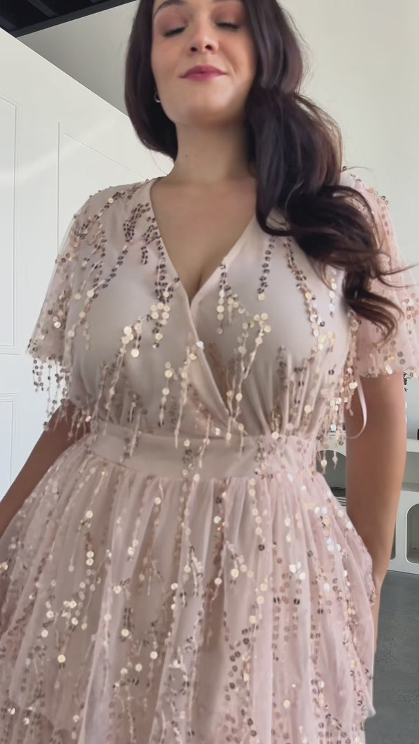 Irisa Sequin Maxi Dress - Beige Gold