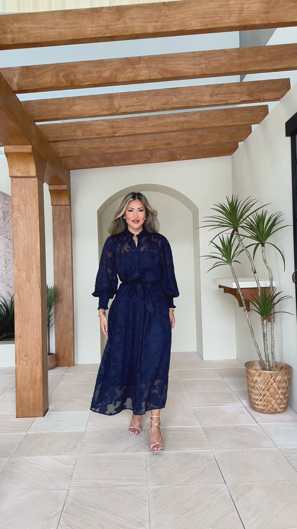 Paula Maxi Dress - Navy Floral Texture