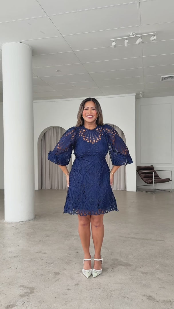 Fayette Lace Mini Dress - Navy