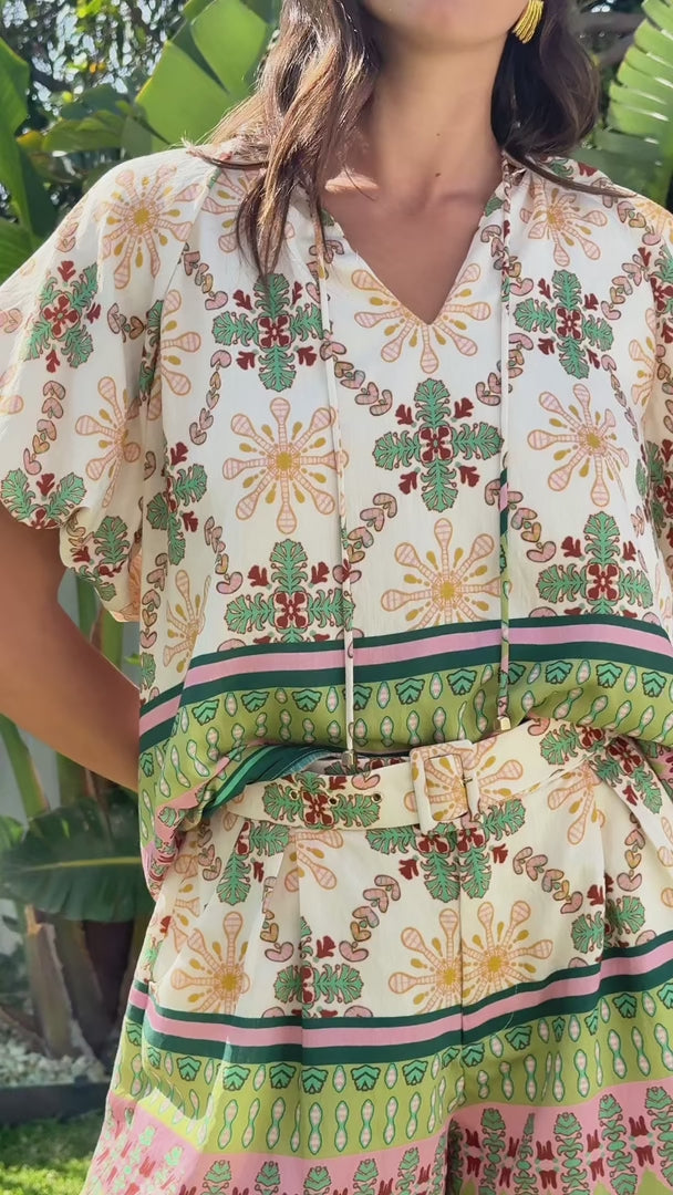 Na Na Shorts - Cream Green Multi Print