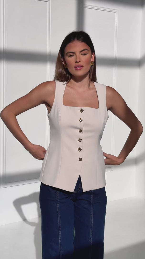 Inez Vest Top - Beige