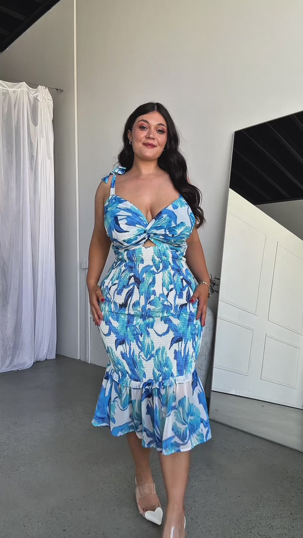 Kiani Midi Dress - White Blue Floral