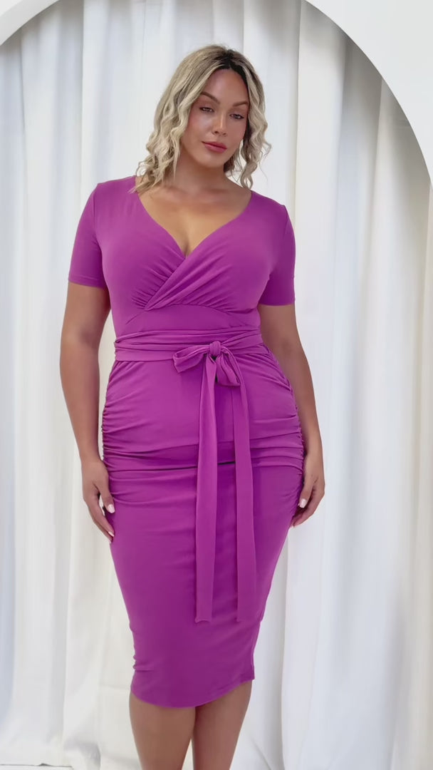 Aston Short Sleeve Midi Dress - Purple