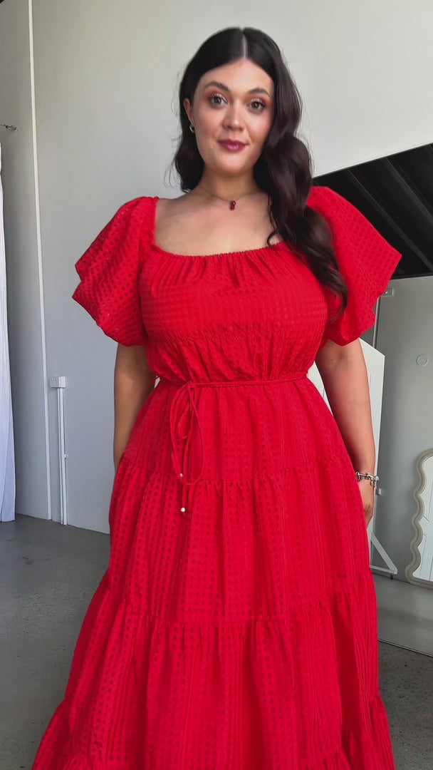 Zanetti Maxi Dress - Red Check Organza