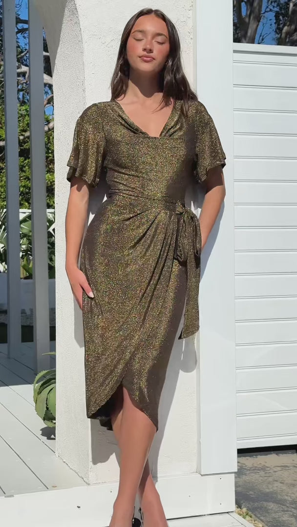 Vernot Midi Dress - Gold Metallic